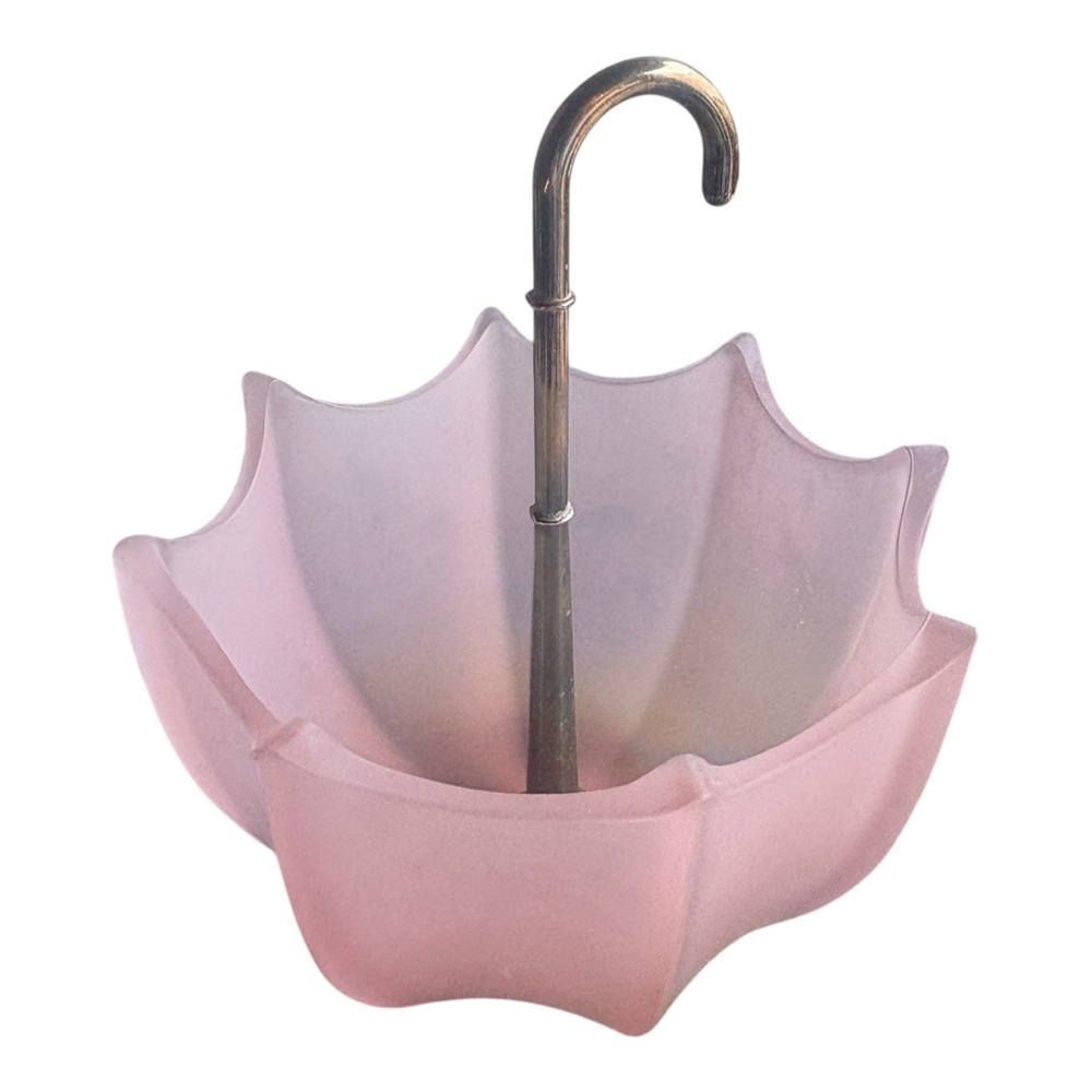 Fenton Pink Frosted Satin Glass Umbrella 1960's Candy / Trinket Dish Bowl Pastel - Picture 10 of 11